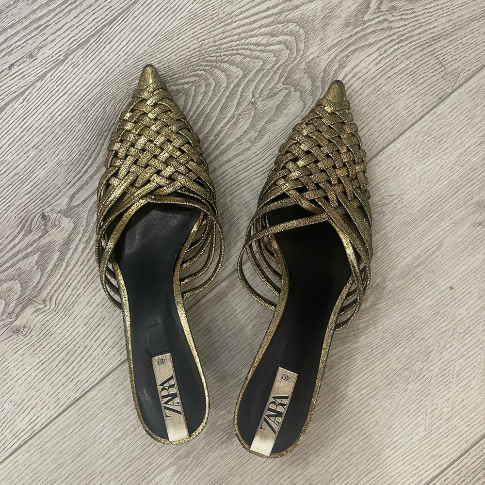 Gold Zara Kitten Heels